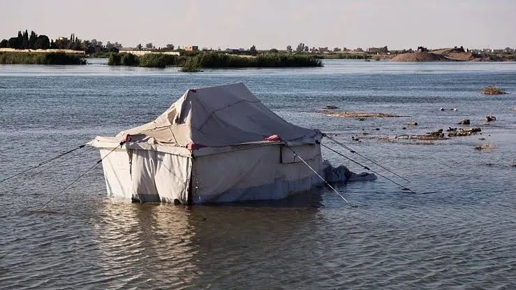 Agricultural lands flooded near Al-Bukamal due to Euphrates water level rise